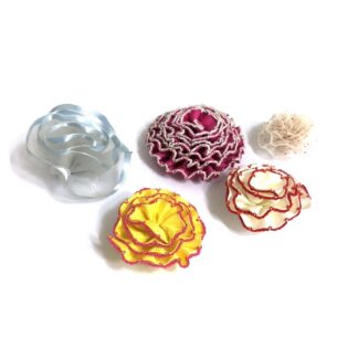 Colourful pink blue yellow and cream ribbon flowers decoration - size 45-70 mm - 5 pieces