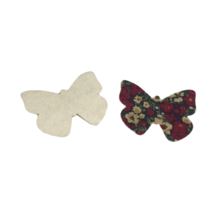 Red yellow and white flowers on green butterfly-shaped felt-backed fabric decoration - size 63 x 75 mm - 5 pieces