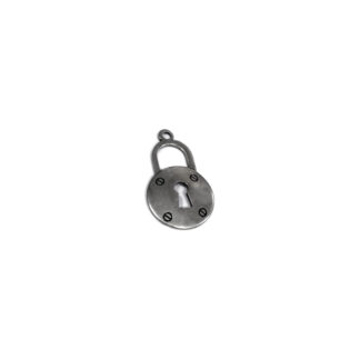 Silvery metal round padlock pendant - size 13 x 21 mm