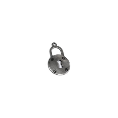 Silvery metal round padlock pendant - size 13 x 21 mm