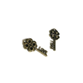 Brass metal LOVE key pendants - size 13 x 27 mm - 2 pieces
