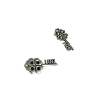 Silvery metal LOVE key pendants - size 13 x 28 mm - 2 pieces