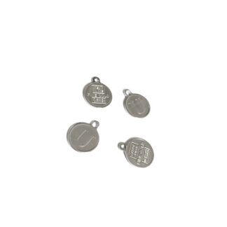 Silvery metal flat round letter U pendant - diametre 11 mm - 4 pieces
