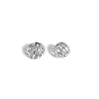 Silvery metal filigree globes - diametre 14 mm - 2 pieces