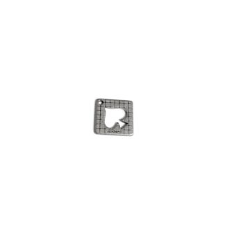 Perforated leaf square grey metal pendants - size 12 mm - 4 pieces