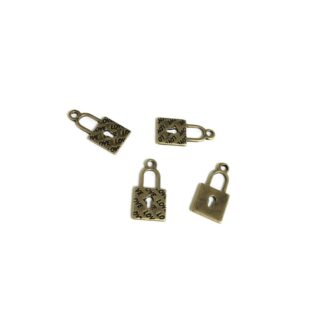 Brass metal Love padlock pendants - size 8 x 16 mm - 4 pieces