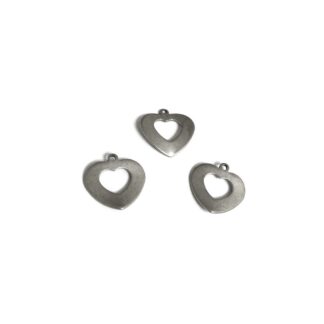 Grey metal heart pendants - size 17 mm - 3 pieces