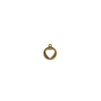 Perforated heart round brass metal pendants - diametre 12 mm - 4 pieces