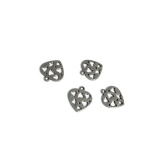 Perforated hearts silvery metal pendants - size 12 x 14 mm - 4 pieces