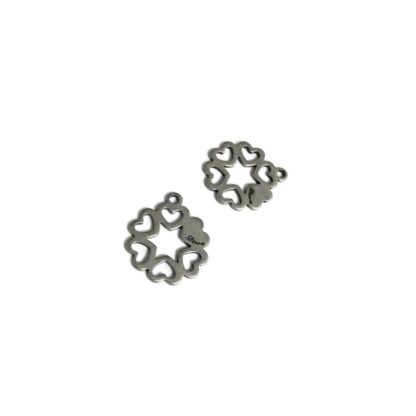Silvery metal Love hearts pendants - size 16 mm - 2 pieces