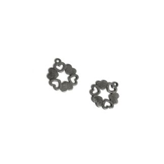 Grey metal hearts pendants - diametre 16 mm - 2 pieces