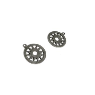 Grey metal round sun pendants - size 18 x 21 mm - 2 pieces