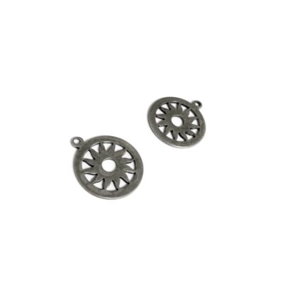Grey metal round sun pendants - size 18 x 21 mm - 2 pieces