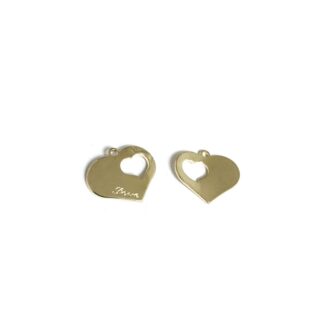 Golden metal Love heart pendants - size 17 x 20 mm - 2 pieces