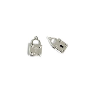 Silvery metal cross padlock pendant - size 11 x 20 mm