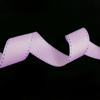 Light pink grosgrain ribbon with blue stitched edges by metre - width 25 mm