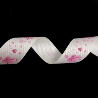 Cream grosgrain ribbon with pink hearts and stars by metre - width 26 mm