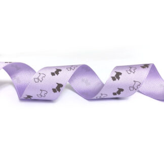 Light purple grosgrain ribbon with black dogs by metre - width 25 mm