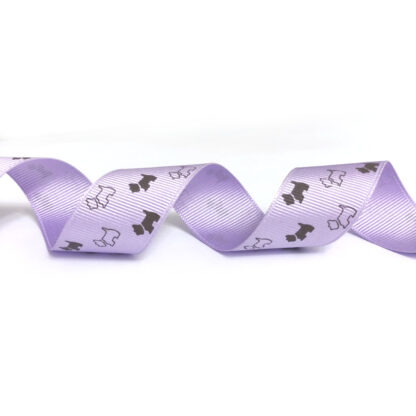 Light purple grosgrain ribbon with black dogs by metre - width 25 mm