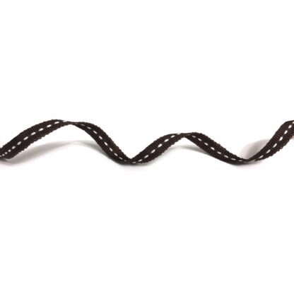 Dark brown grosgrain ribbon with white stitches by metre - width 6 mm