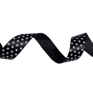 Black satin ribbon with white polka dots by metre - width 25 mm