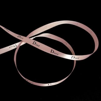 Light pink satin ribbon with word Dior in black by metre - width 10 mm