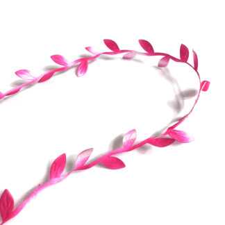 Pink and white leaf string ribbon by metre - width 25 mm