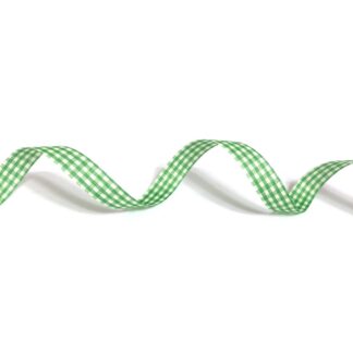 Green and white checkered polyester ribbon by metre - width 12 mm