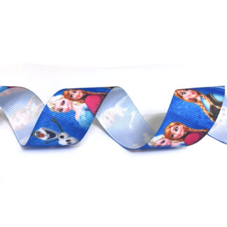 Blue grosgrain ribbon with Frozen pattern in multiple colours by metre - width 25 mm