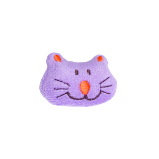 Stuffed light purple and black cat head with orange nose and ears decoration - size 36 x 54 mm