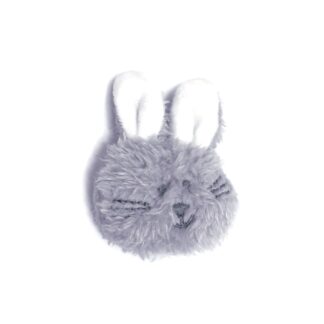 Grey and white stuffed fury rattling rabbit head decoration - size 55 x 80 mm