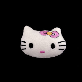 Stuffed white cat Hello Kitty head with black eyes pink nose and yellow hair bow decoration by piece - size 45 x 65 mm
