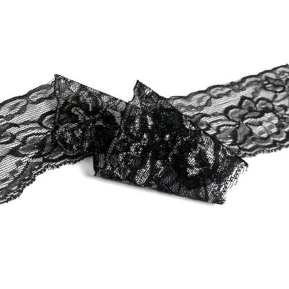 Black lace with silvery flowers by metre - width 70 mm