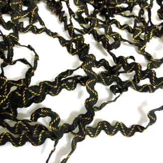 Black zigzag trim ribbon with golden thread by metre - width 5 mm