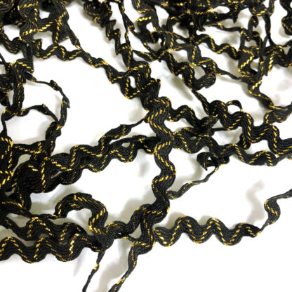 Black zigzag trim ribbon with golden thread by metre - width 5 mm