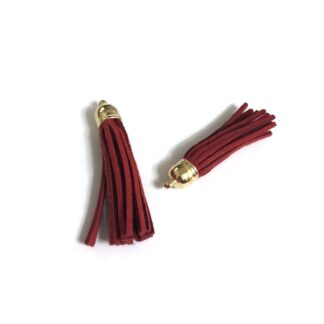 Brownish red suede tassel with golden metal head and ring - length 59 mm