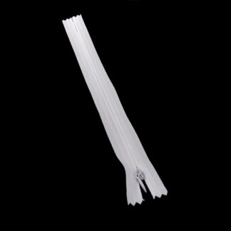 White invisible zipper with plastic teeth and metal slider - length 20 cm