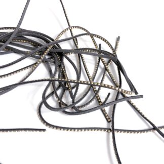 Grey suede strip with golden round rhinestones - width 2.5 mm - length 970 mm