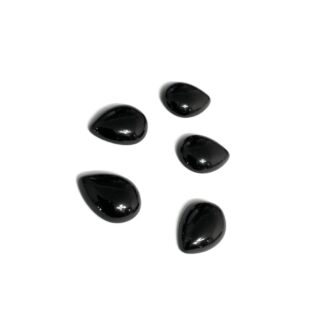 Flat shiny black drop stone cabochons - size 13 x 18 mm - 5 pieces