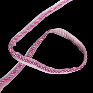 Light pink piping trim with pink and silvery rope by metre - width 15 mm