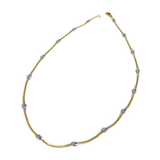 Silvery metal beads golden chain necklace - size 1.5-3 mm - circumference 43 cm