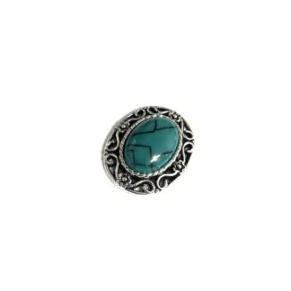 Silvery metal oval ornament with crackle green cabochon - size 24 x 29 mm