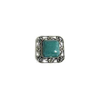 Silvery metal flower square decoration with green cabochon - size 24 mm