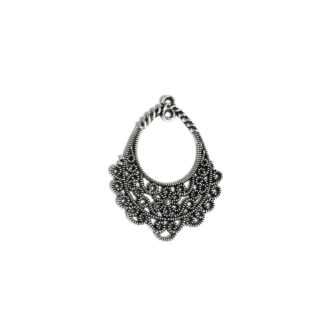 Silvery metal earring connector pendant with flower pattern - size 31 x 42 mm