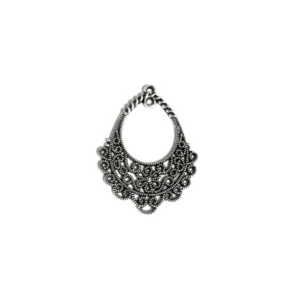 Silvery metal earring connector pendant with flower pattern - size 31 x 42 mm