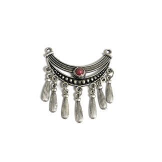 Silvery metal crescent-shaped connector pendant - size 47 x 54 mm