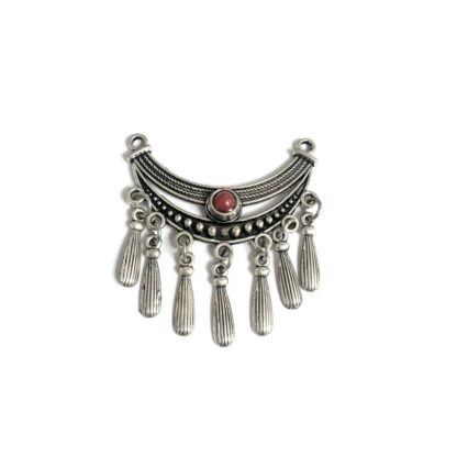 Silvery metal crescent-shaped connector pendant - size 47 x 54 mm