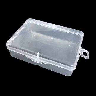 Clear plastic storage box with lid and hanger - size 70 x 90 mm