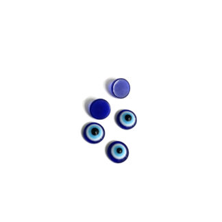 Glittery round dome flat-back blue white and black evil eye cabochons - diametre 8 mm - 5 pieces
