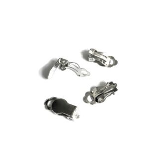 Silvery metal clip-on earring settings - size 9 x 18 mm - 4 pieces
